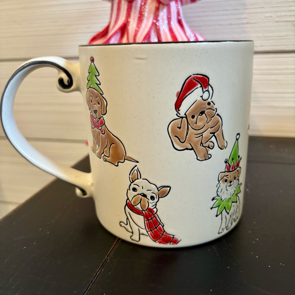 Eli + Ana Crimson Holiday 21 Oz Dogs Coffee Mug Hand Painted NEW